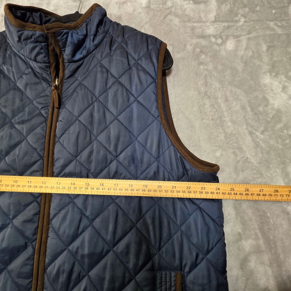 Tricots St Raphael Mens XL Quilted Vest Navy Blue Brown Trim Full Zip Diamond - Picture 5 of 8